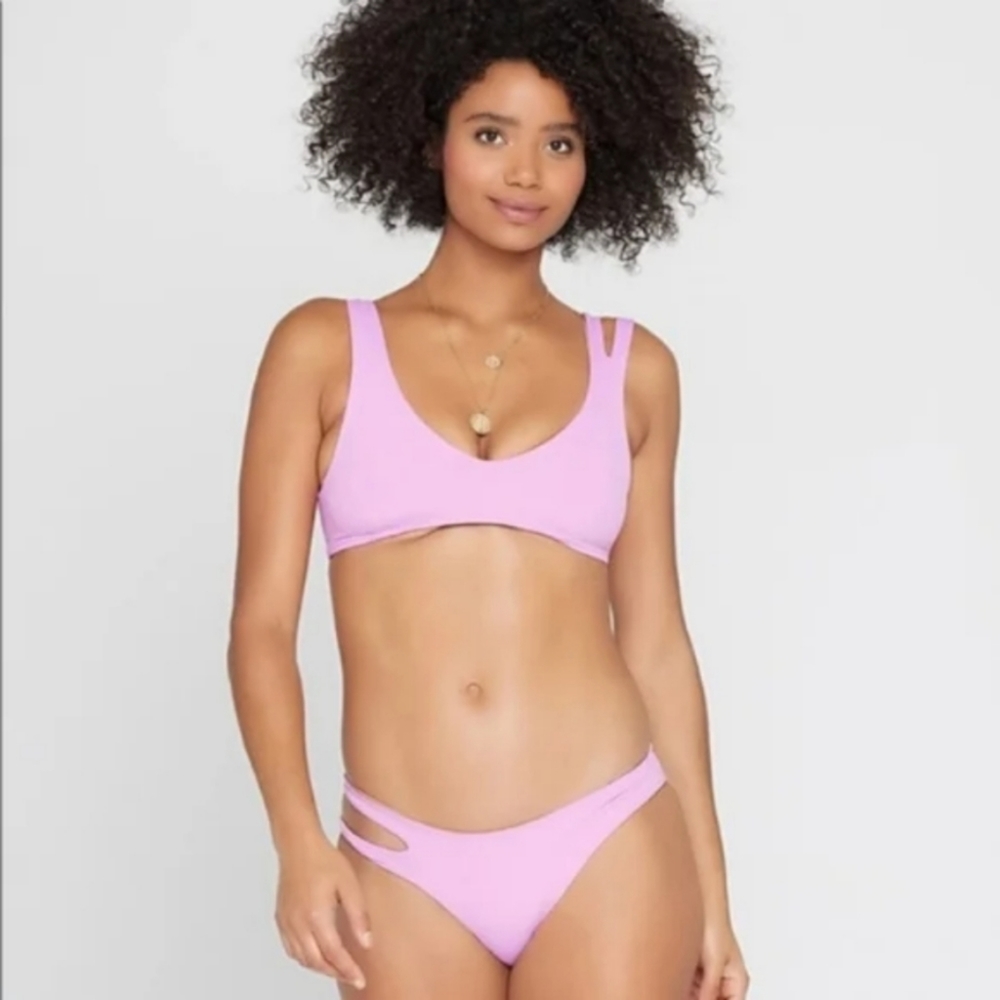 L*Space One Wave Bikini Top Breakers Bottoms Reversible Swimsuit Putty Pink - Picture 3 of 6